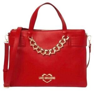LOVE MOSCHINO Borsa PU Rosso Satchel Shoulder Bag Red Gold Chain Logo NWT $398